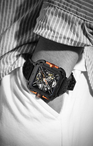 Stainless Steel Reloj Analogico Ciga Design Serie X·gorilla Correa Negro Bisel Negro Fondo Naranja