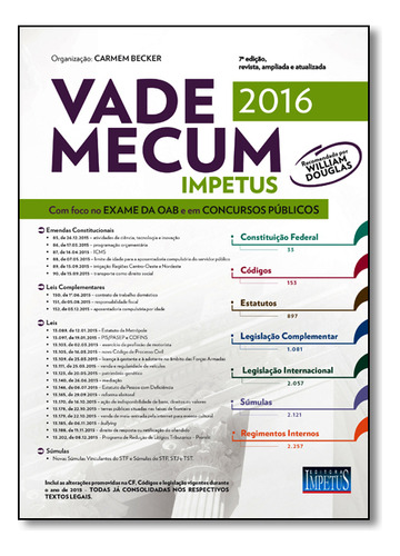 Vade Mecum Impetus Para Oab E Concursos 2016, De Carmem  Becker. Editora Impetus, Capa Dura Em Português