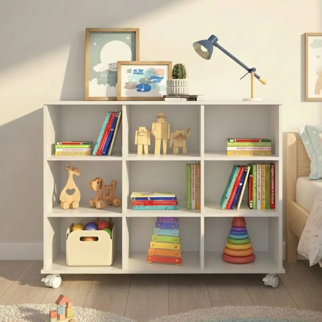 Estante Infantil Com Nichos Organizador De Brinquedos E Livros Com Rodízios - Cor Branco