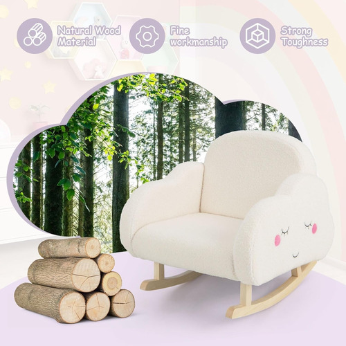 Sillón Para Niños, Marco De Madera Maciza, Tela De Felpa Blanco Afelpado