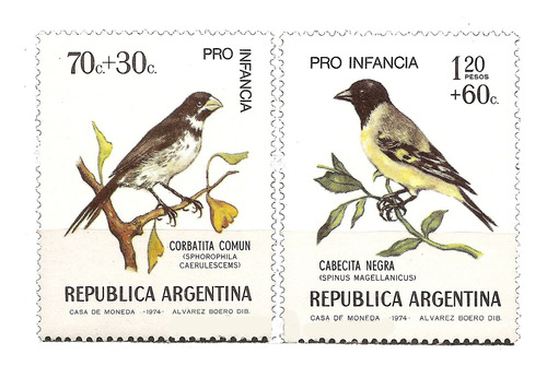 Argentina 968/9 Gj Pajaros Aves Gj 1652/3 Mint Año 1974