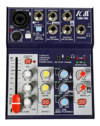 Mixer Interfaz De Audio 4 Canales Icm Um-36