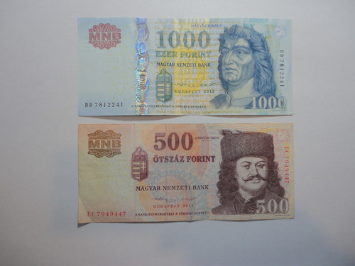 Billetes De Hungría 500 Y 1000 Forint 2013/15 