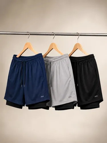 Kit 3 Bermudas 2 em 1 Short Duplo Masculino Academia Treino