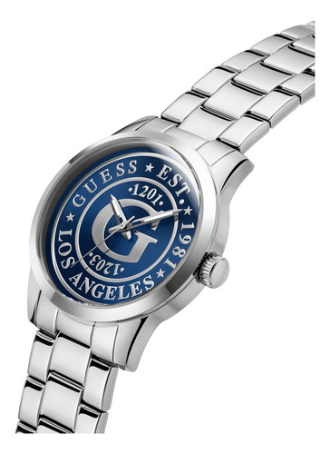 Reloj Guess Collegiate G Hombre Acero Inoxidable Correa Plateado Bisel Plateado Fondo Azul