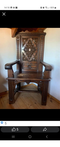 Sillón Trono Antiguo De Madera Maciza. Artesanal (Usado)