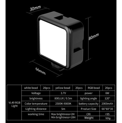 Imagen 3 de 10 de Luz Led Rgb Continua Vijim Vl49 Bateria Zapata Triple Iman