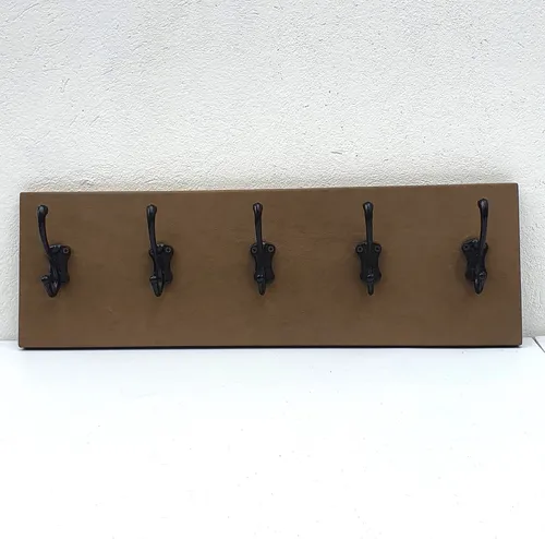 Perchero De Pared Cuero Reciclado Marrón, 5 Ganchos