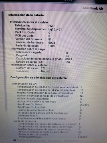 Macbook Air Plata 13.3 , Intel Core I5 8gb De Ram 128gb Ssd (Usado)