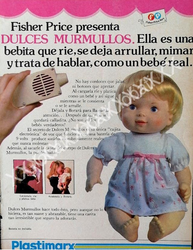 Cartel De Muñeca Dulces Murmullos, Phisher Price 1982 Plasti