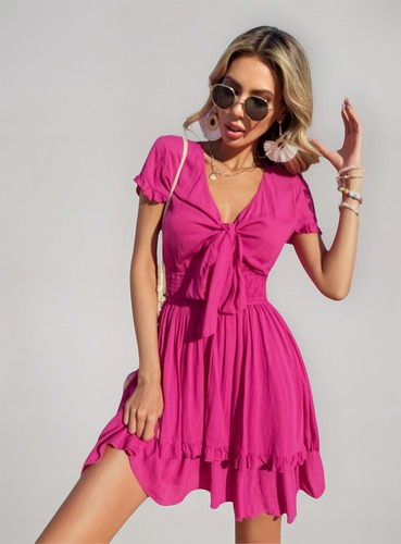 Vestido Corto Para Mujer Con Moño, Vestido Mujer
