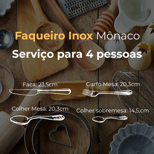 Faqueiro Luxo Aço Inox Conjunto Talheres Monaco 16 Peças Premium Tuut
