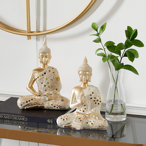 Deco 79 Polystone Buda Escultura Meditadora Con Tallas