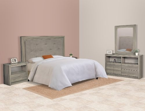 Imagen 2 de 5 de Recamara Garone King Size - Gris Këssa Muebles
