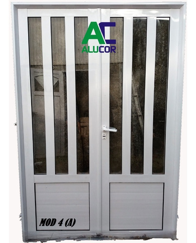 Puerta Doble Aluminio 150x200 3/4 Vidrio Vertical