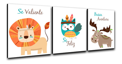 Imagen 2 de 3 de Triptico Cuadros Niños 40x30 Cms Set4 Leon Buho Alce