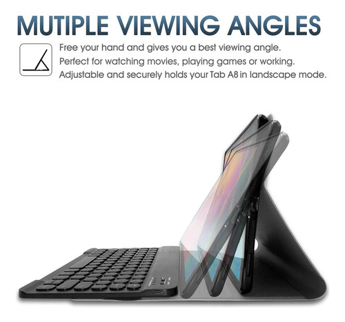 Funda Soporte Negra Teclado Luces Para Galaxy Tab A8