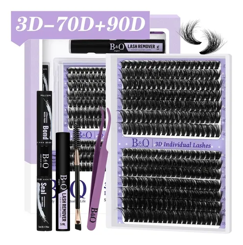 Extensões de Cílios B&Qaugen 70D+90D Efeito 3D, Cílios Cluster Espessura Única