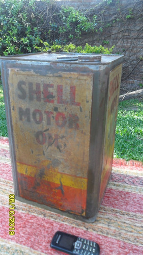 Antigua Lata Aceite Shell Motor Oil 20 Litros Ostra En Tapa (Usado)