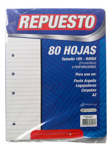  Hojas Ponchadas Repuesto Pappyer 1 Linea 80 Hojas