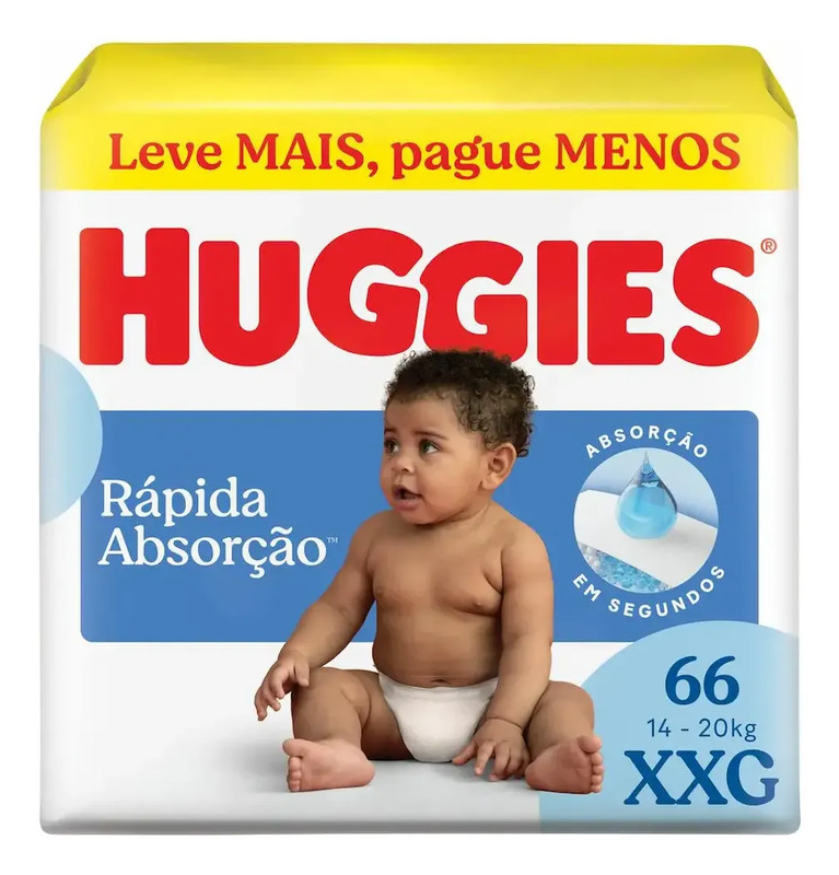 Fralda Huggies Rápida Absorção Xxg 66 Unidades