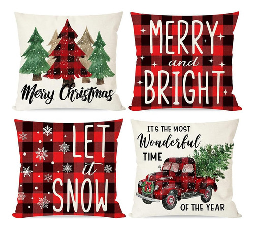 Fundas De Almohada Navideñas Cuadros Buffalo Plaid 16x...