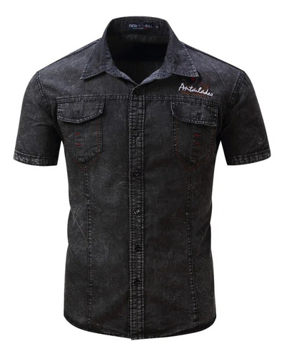 Camisa Militar De Algodón Vaquero Bordada Para Hombre