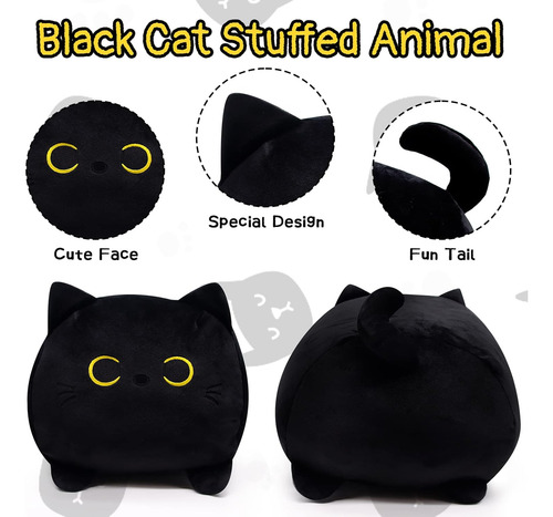 Peluche De Gato Negro, Suave Y Gordo De 40 Cm, Cojín