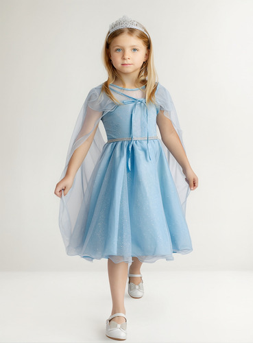 Vestido Infantil + Capa Temático Personagem Ice Frozen