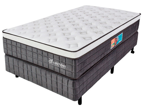 Cama Box Solteiro Premium Mola Ensacadas Espuma D33 Nasa Cor Chumbo BF Colchões