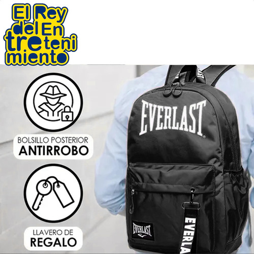 Imagen 5 de 7 de Mochila Everlast Urbana Deportiva P/ Laptop Antirrobo El Rey
