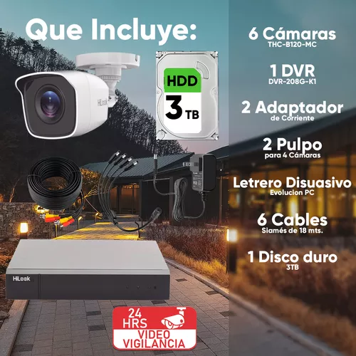 Kit de 4 cámaras de vigilancia Hikvision de 2 mpx y 2.8mm con grabador  Disco Duro Sin disco duro