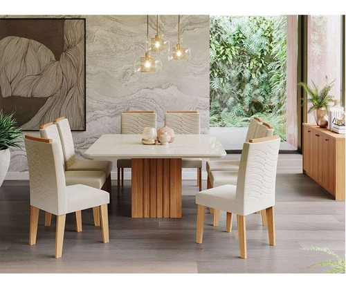 Conjunto De Mesa De Jantar Com Tampo De Vidro Off White A... Cor Bege