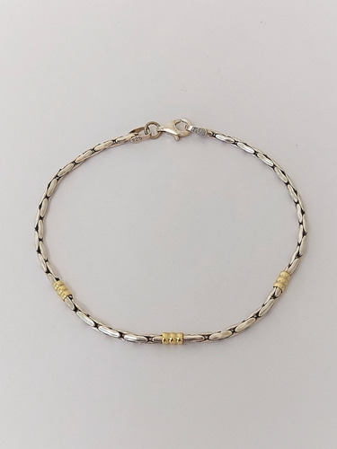 Imagen 3 de 4 de Pulsera Forcet 2mm Por 18 O 19cm Plata Y Oro Mujer O Hombre