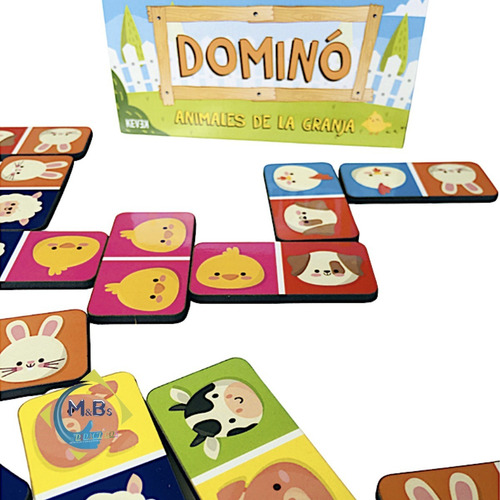 Imagen 3 de 5 de Dominó Madera Animales De La Granja En Caja 28 Fichas Niños