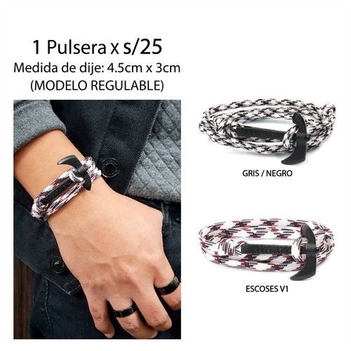 Pulseras Vikingo Hacha Diseño Negro Regulable Hombre Pita N3