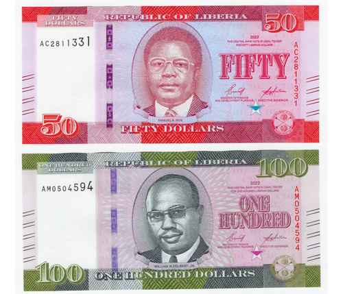 Liberia - Set 2 Billetes 50 100 Dólares 2022 - Unc