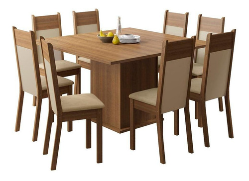 Mesa de comedor Madesa Panama de madera con 8 sillas, color rústico/crema/perla