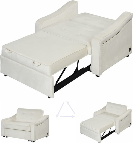 Sofa Cama Convertible 3 En 1 Usb Color Blanco Marca Gynsseh 