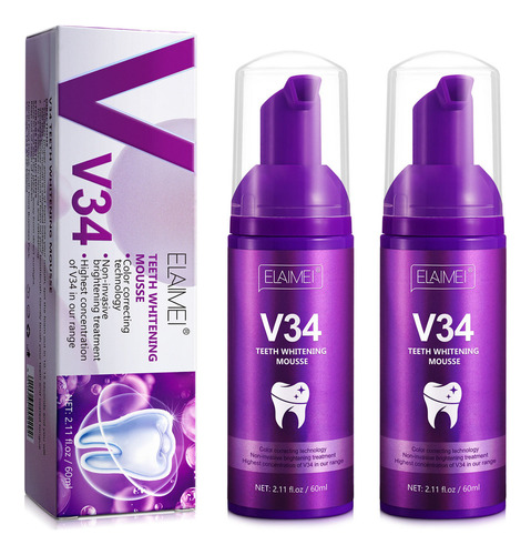 V34 Pasta De Dientes De Mousse Blanqueadora De Diente 60ml*2