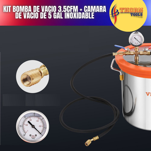 Kit Bomba De Vacio 3.5cfm + Camara De Vacío De 5 Gal Inox