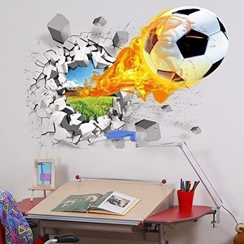 Vinilo Adhesivo Decorativo Pared Rota Pelota Fútbol 3d S260