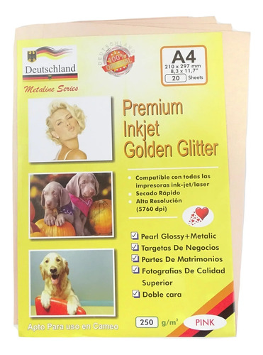 Papel Fotográfico A4 Glossy 250grs Glitter 20 Unidades