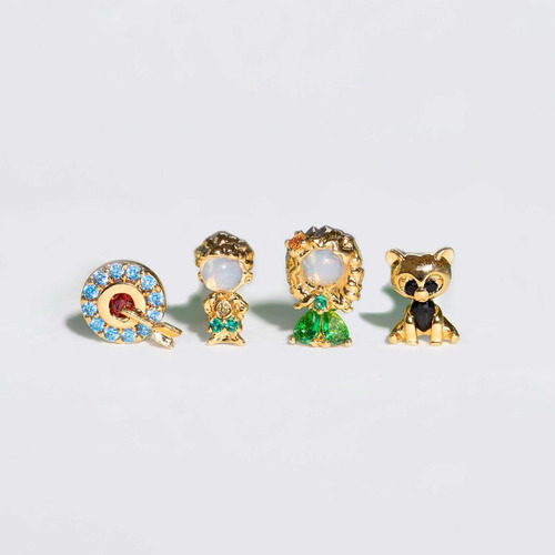 Set De 4 Aretes De Merida, En Chapa De Oro 18k Y Zirconias