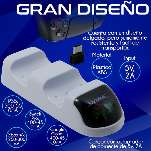 Soporte Base Cargador Doble Control Para Ps5 Tipoc Extraible