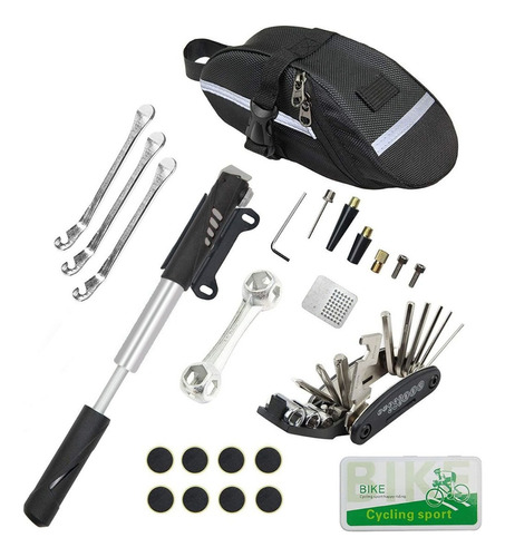 Kit De Herramientas Para Reparar Bicicleta Con Bolsa 16 En 1