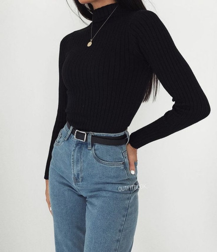 Sweater Polera Mujer Lanilla Moda Dama Elastizado Básico