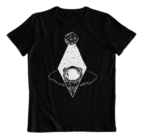 Polera Negra Algodon - Dtf - Luna Y Prisma Con Astronauta