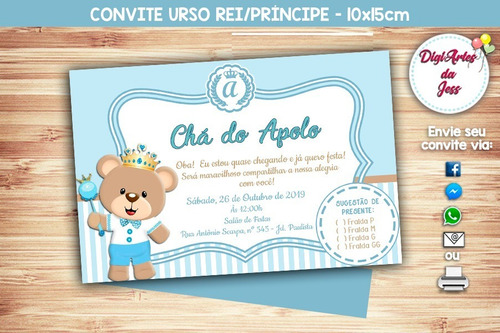 Imagem 1 de 3 de Convite Digital Chá De Bebê/fraldas - Príncipe Urso #004
