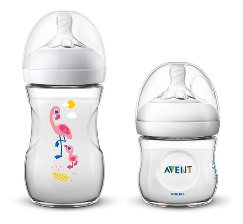 Kit 2 Mamadeiras Avent Pétala  Anticólica - 1 Com Flamingo